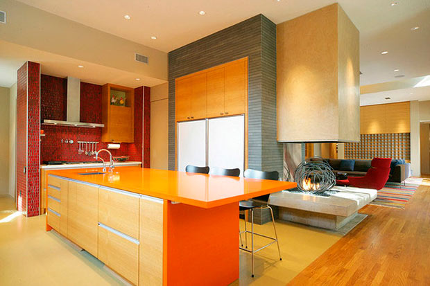 серо-оранжевая кухня